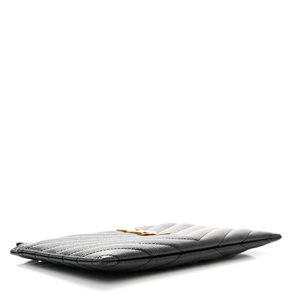 Saint Laurent Grain De Poudre Chevron Monogram Bill Pouch Black 4 of 9