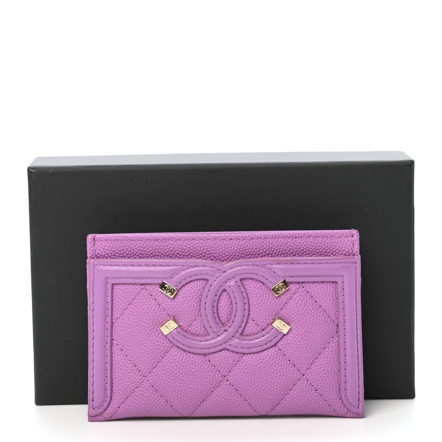 Caviar Quilted Filigree Card Holder Purple