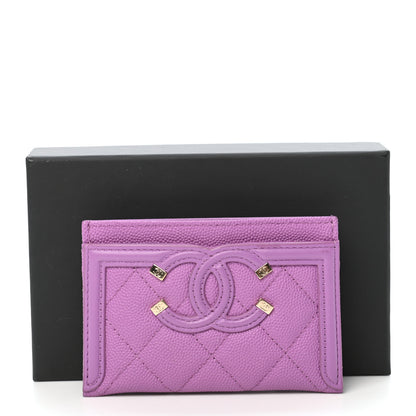 Chanel Caviar Quilted Filigree Card Holder Purple 9 of 9