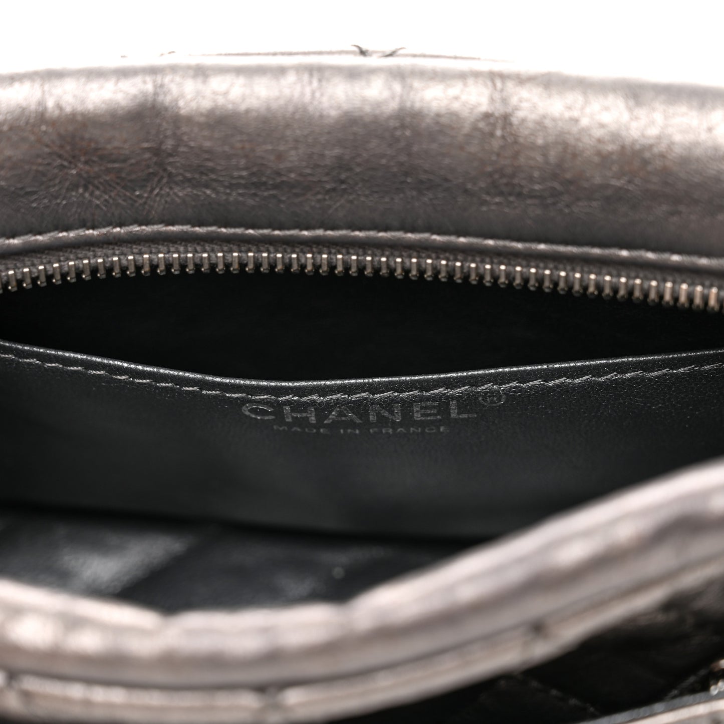 Metallic Aged Calfskin Quilted Small Reissue Camera Case Dark Silver