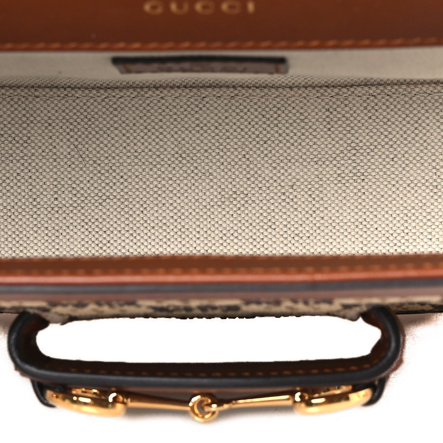 New Canvas Charisma Calfskin Crystal GG Monogram Mini Horsebit 1955 Shoulder Bag Camel Ebony