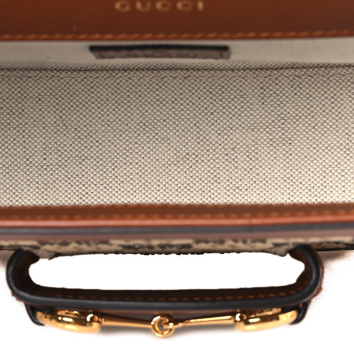 Gucci New Canvas Charisma Calfskin Crystal GG Monogram Mini Horsebit 1955 Shoulder Bag Camel Ebony 5 of 12