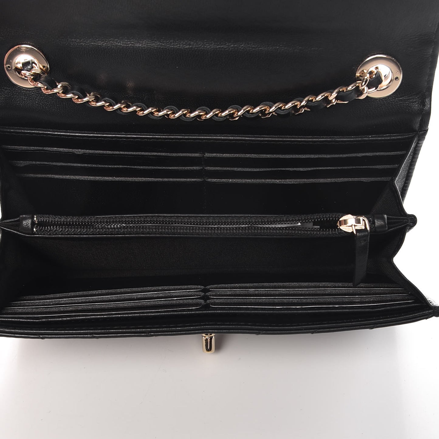 Lambskin Chevron Quilted Trendy CC Wallet On Chain WOC Black