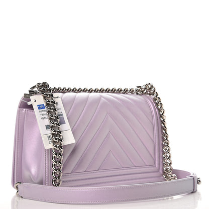 Chanel Metallic Lambskin Chevron Quilted Medium Boy Flap Purple 4 of 9
