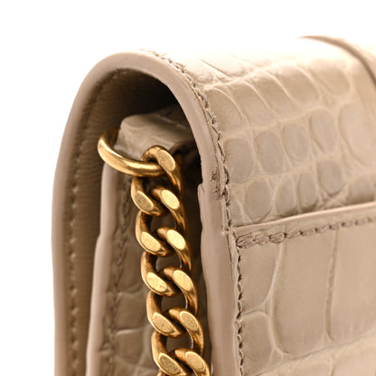 Balenciaga Shiny Calfskin Crocodile Embossed Hourglass Chain Bag Dark Beige 12 of 15