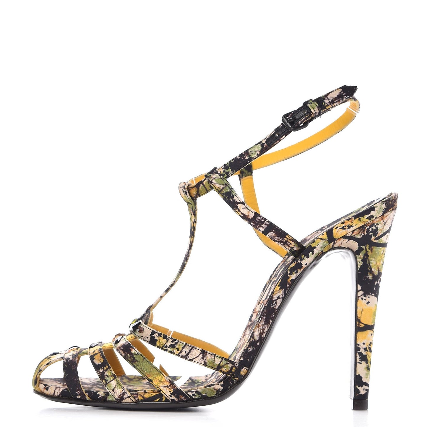 Satin Printed Crystal Embellished T-Strap Sandals 38.5 Multi
