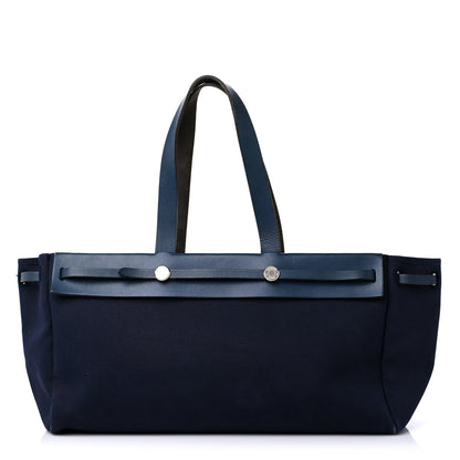 Hermes Toile Vache Hunter Herbag Cabas MM Bleu Marine 1 of 25