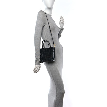 Saint Laurent Calfskin Crocodile Embossed Paris Mini Toy Shopper Tote Black 2 of 11