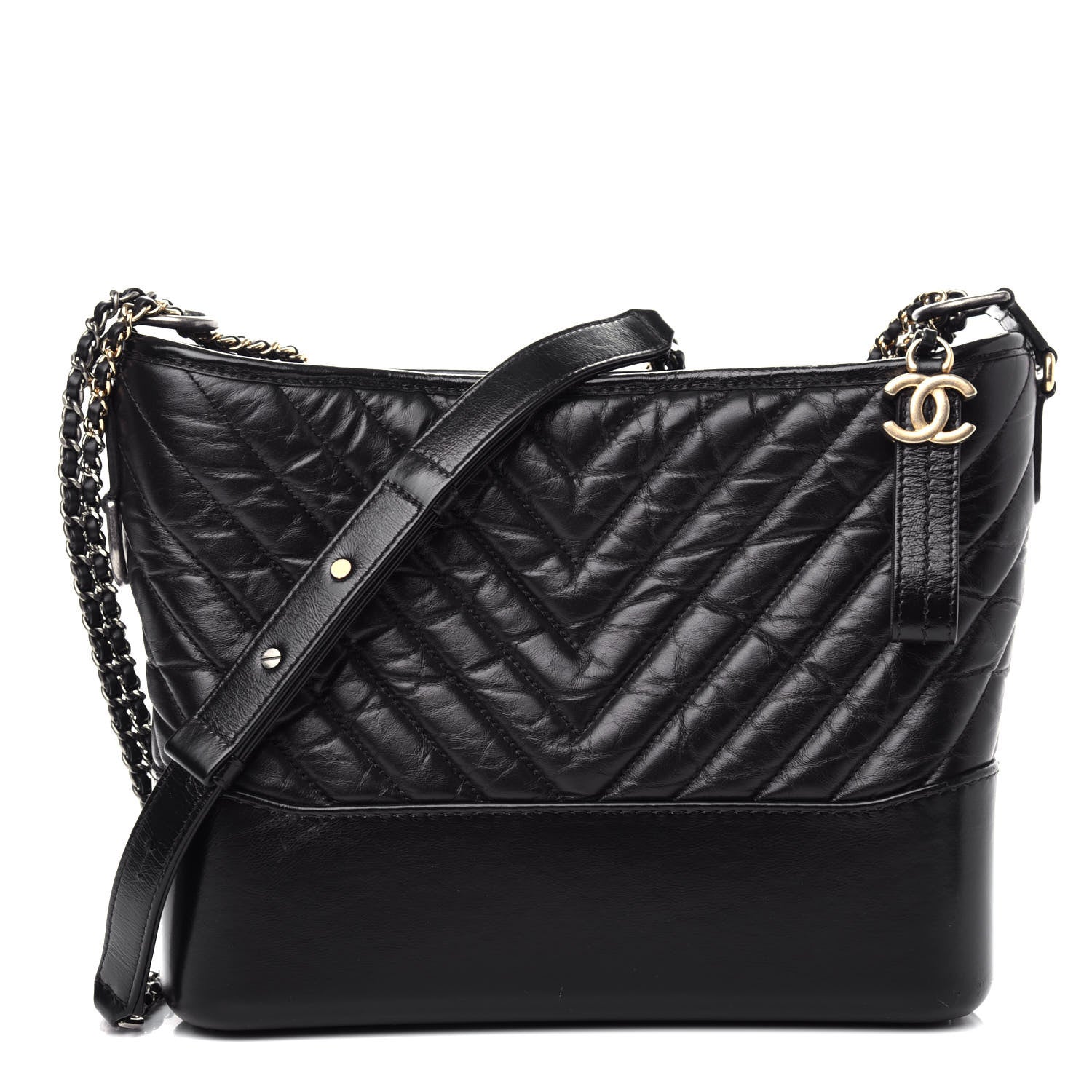 Chanel Aged Calfskin Chevron Quilted Medium Gabrielle Hobo Black 1 of 11