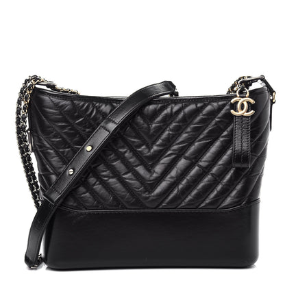 Chanel Aged Calfskin Chevron Quilted Medium Gabrielle Hobo Black 1 of 11