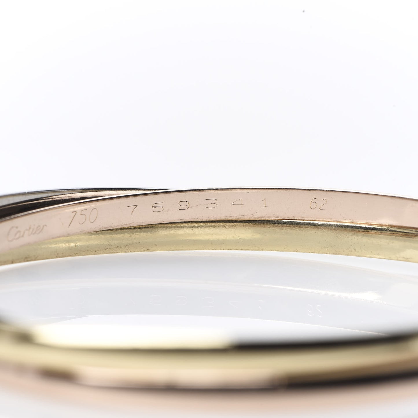18K Pink Yellow White Gold 3.5mm Trinity Bangle Bracelet 62