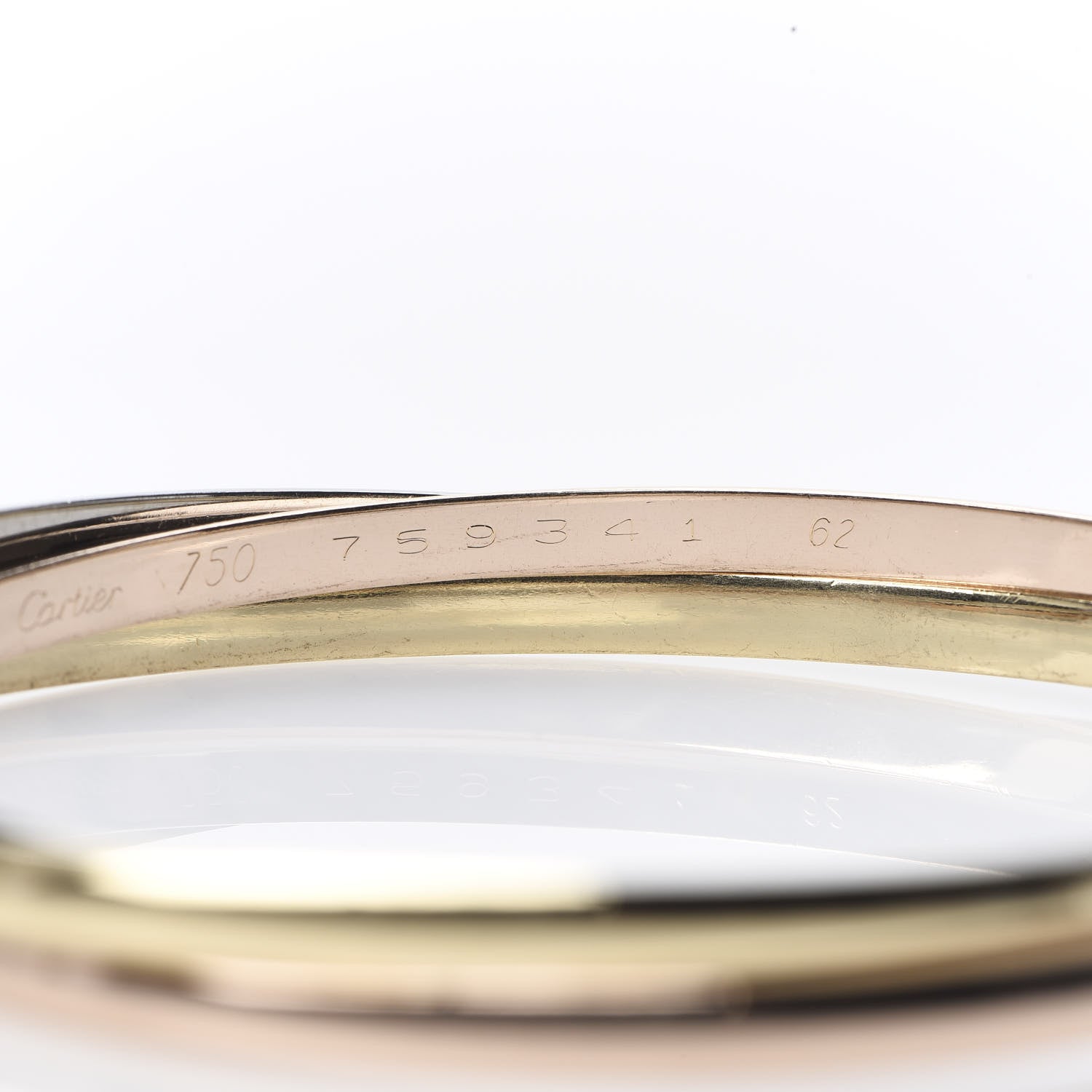 Cartier 18K Pink Yellow White Gold 3.5mm Trinity Bangle Bracelet 62 5 of 6