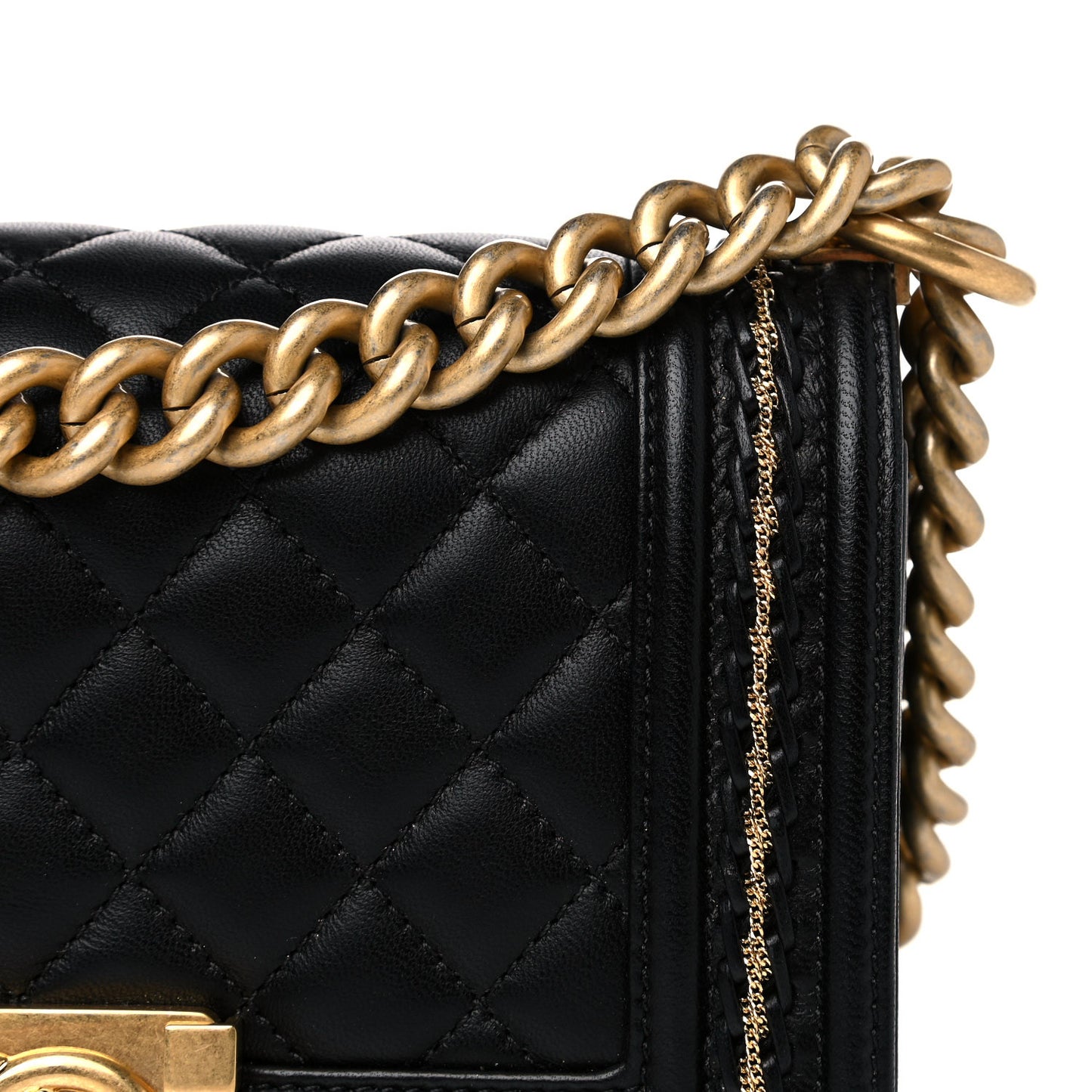Lambskin Quilted Small Chain Detail Boy Flap Black