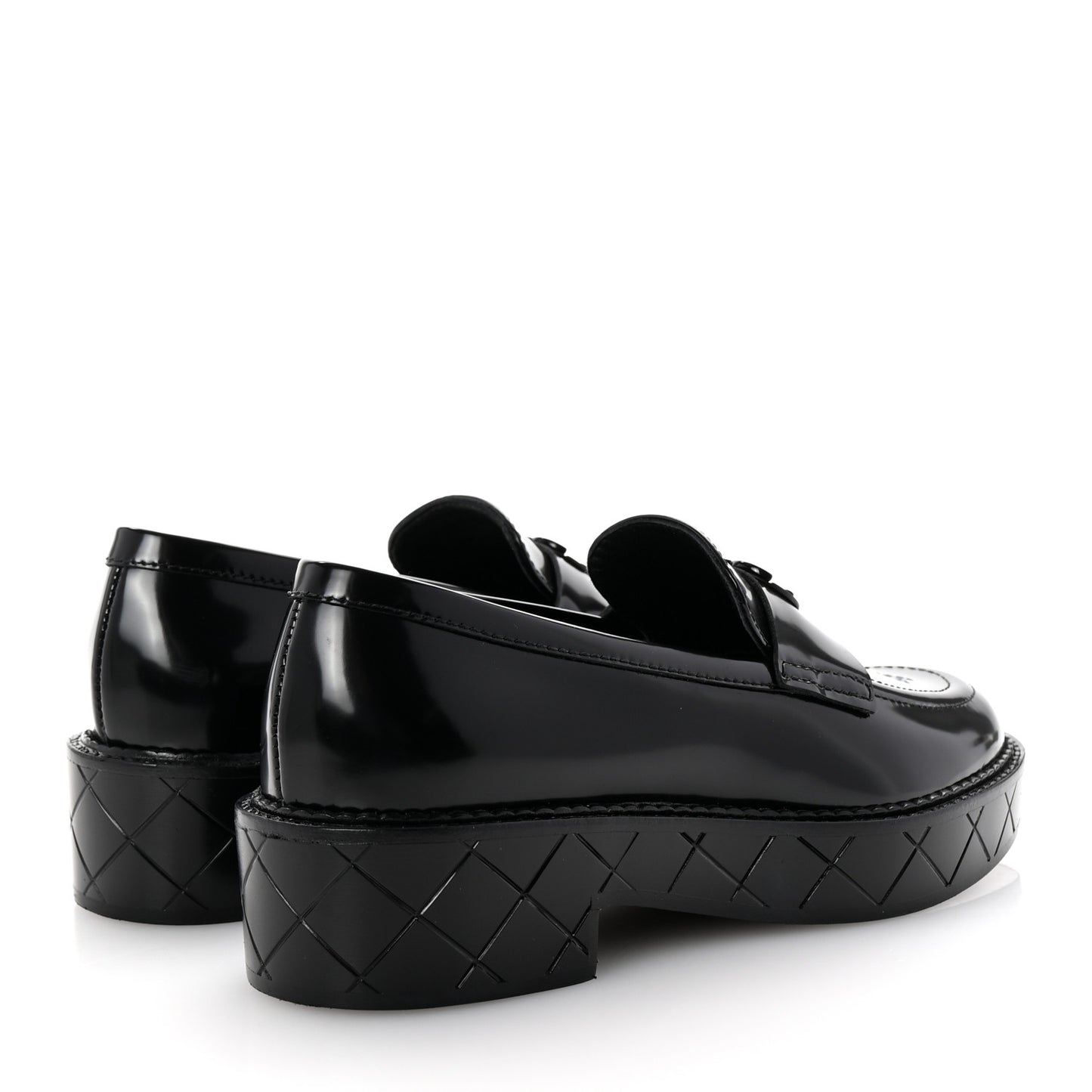 Shiny Calfskin Quilted CC Mocassin Loafers 35 Black
