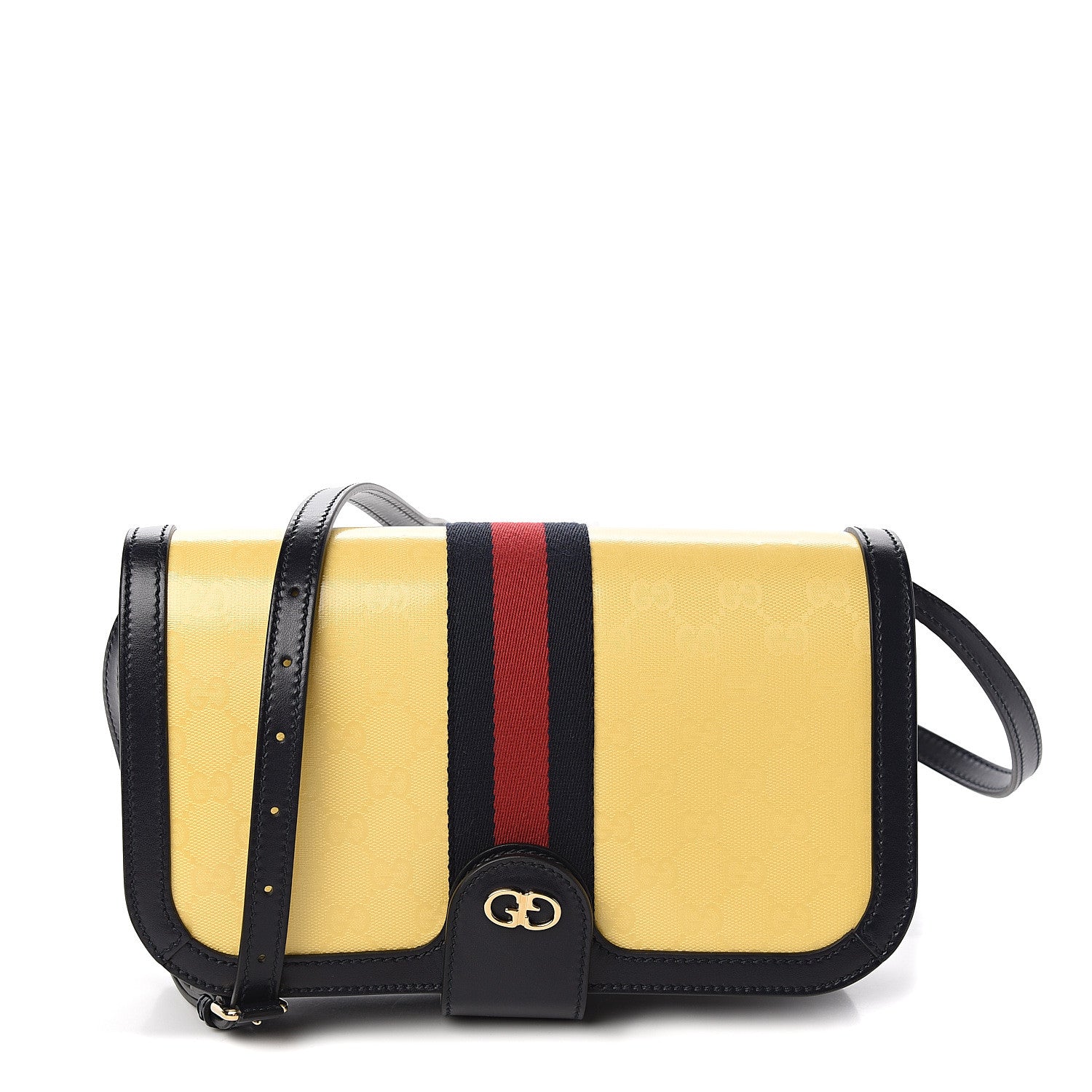 Gucci Crystal Monogram Plutone Calfskin Web Ophidia Flap Messenger Bag Straw Yellow Blue 1 of 11