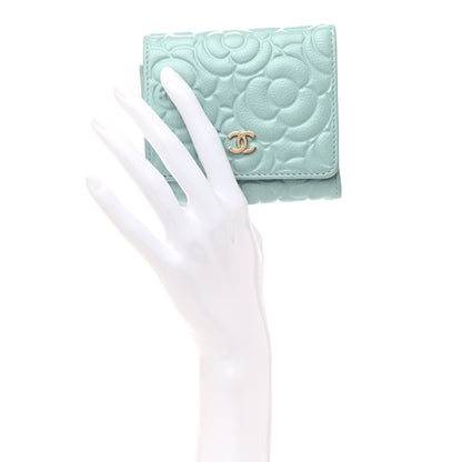 Chanel Caviar Camellia Embossed Compact Wallet Light Blue 2 of 8
