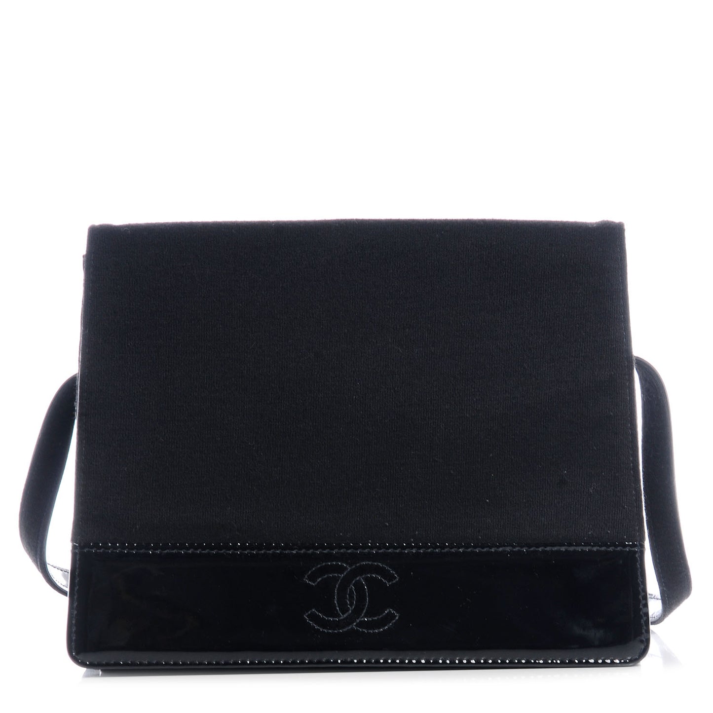 Patent Jersey Shoulder Flap Bag Black