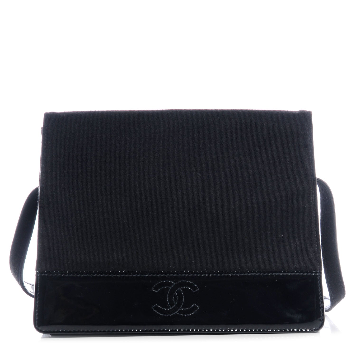 Chanel Patent Jersey Shoulder Flap Bag Black 1 of 8