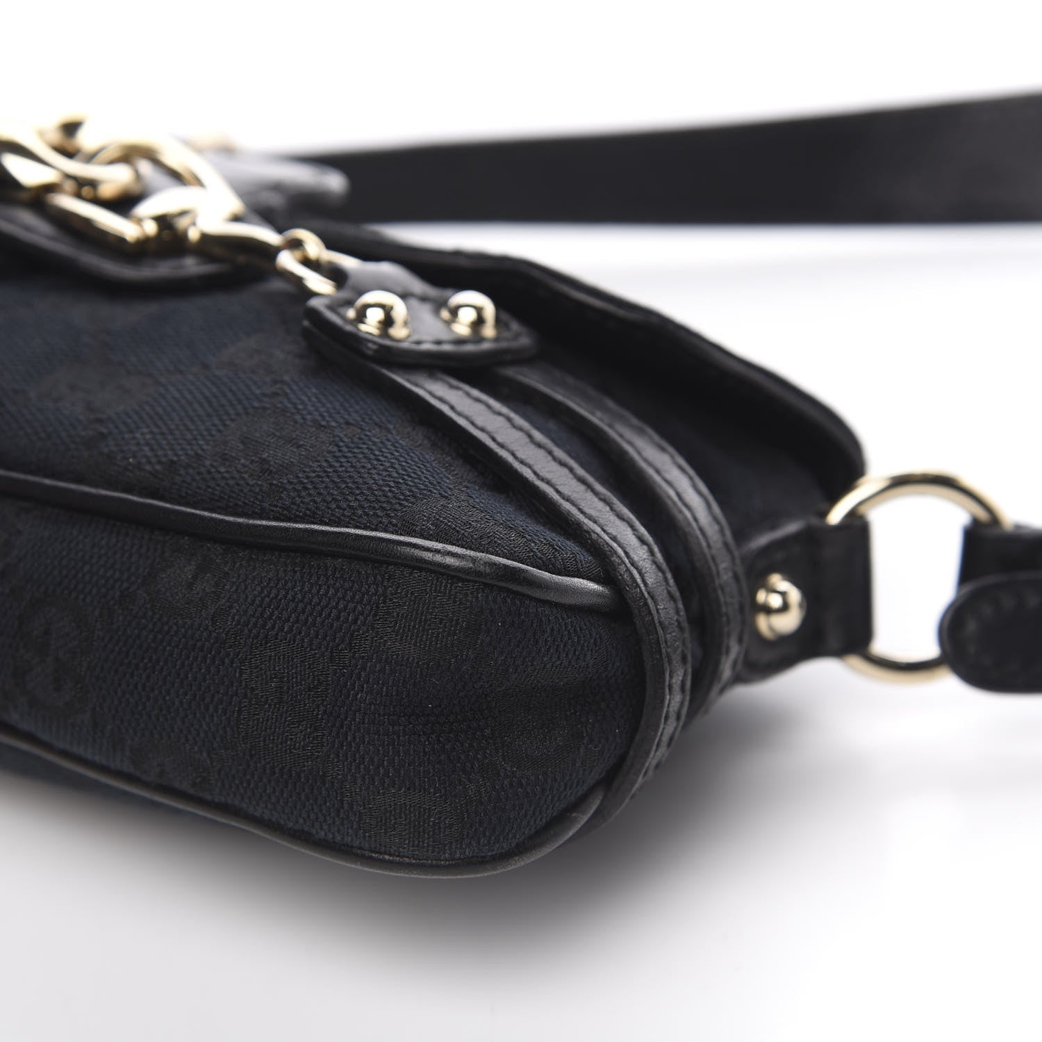 Gucci Monogram Horsebit Chain Flap Shoulder Bag Black 10 of 12