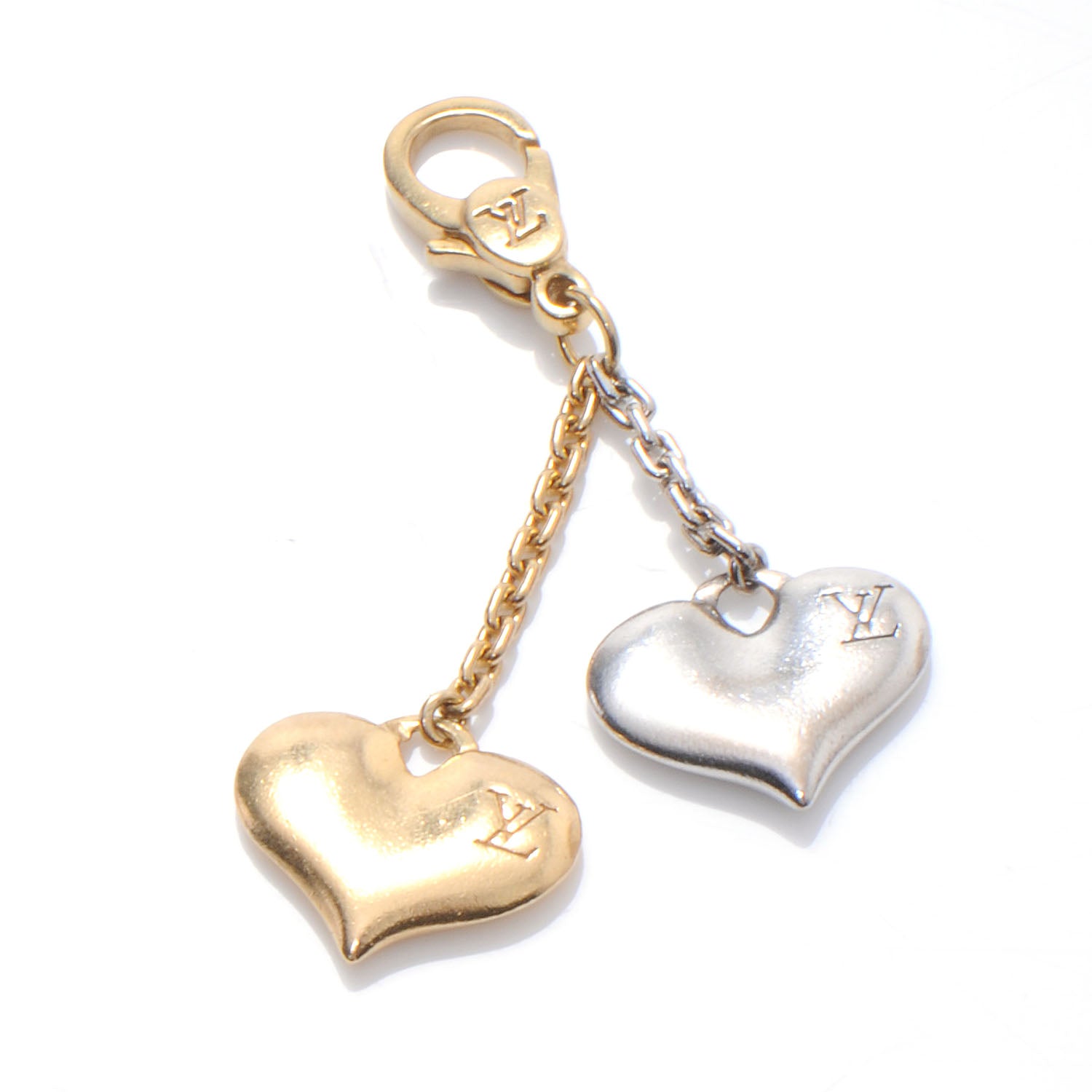 Louis Vuitton 18K Yellow White Gold Two Heart Monogram Charm 1 of 3