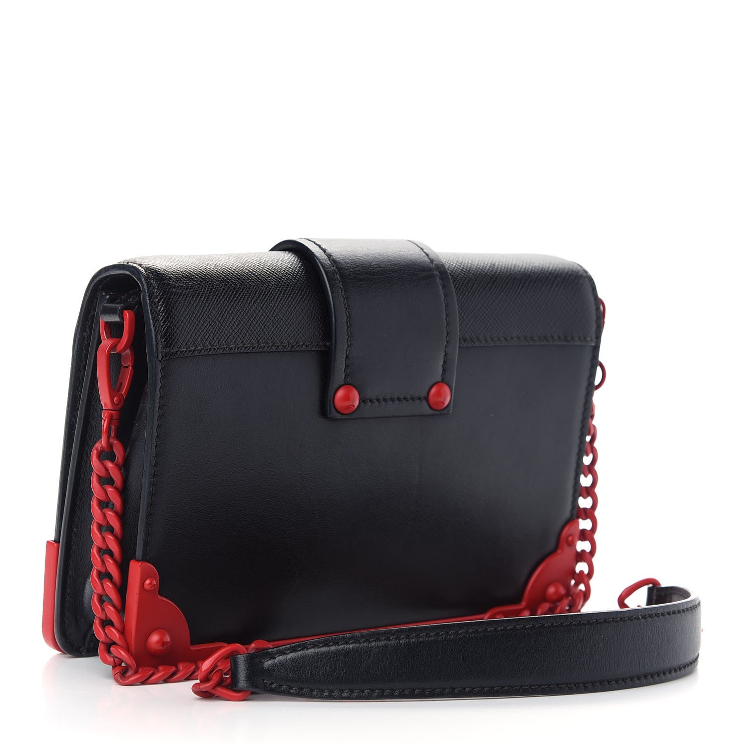 Prada City Calf Saffiano Embellished Cahier Bag Black Fuoco 3 of 10
