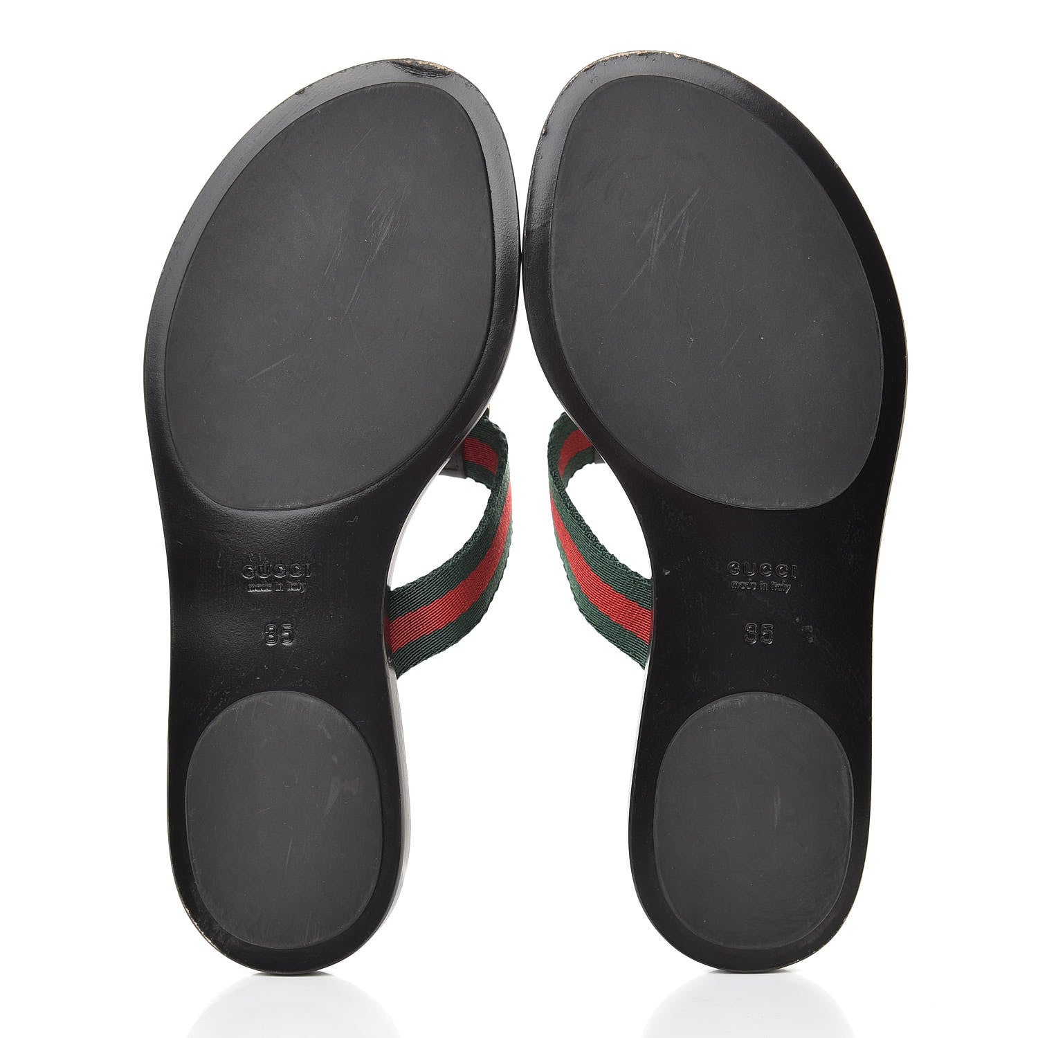 Gucci Nylon Guccissima Web Womens Thong Sandals 35 Green Red Black 6 of 13