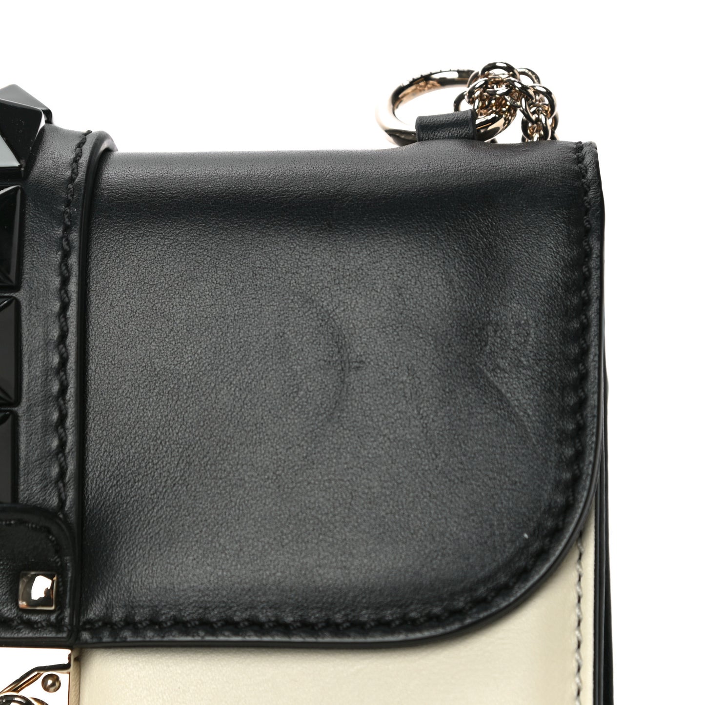 Vitello Small Glam Lock Rockstud Flap Black Light Ivory