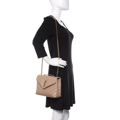 Saint Laurent Calfskin Y Quilted Monogram Small Loulou Chain Satchel Dark Beige 3 of 12