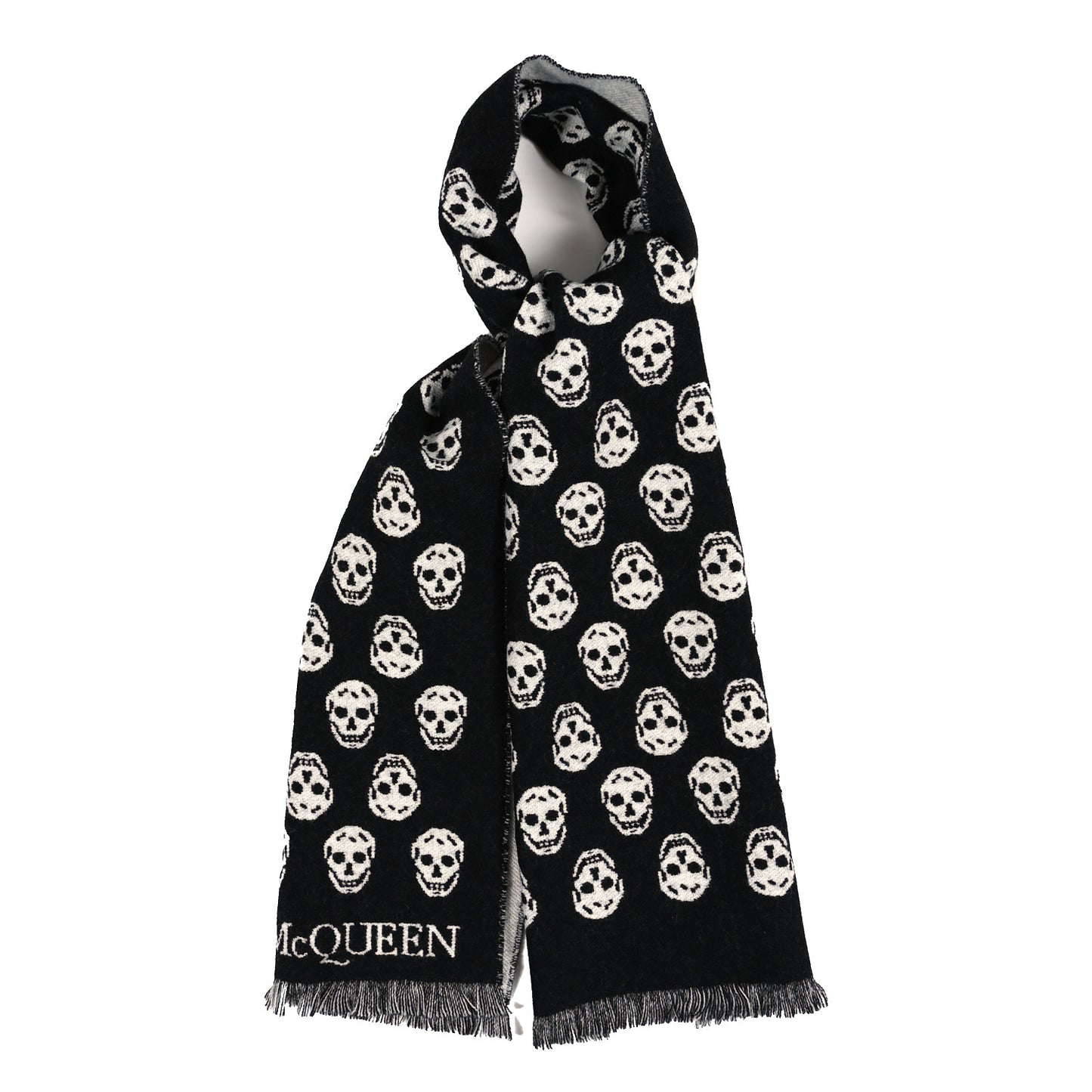 Wool Skull Scarf Black White
