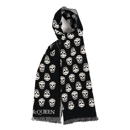Alexander McQueen Wool Skull Scarf Black White 1 of 3