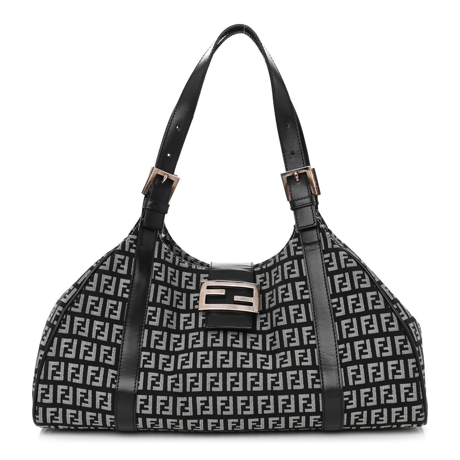 Fendi Zucchino Shoulder Bag Black White 1 of 13