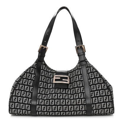 Fendi Zucchino Shoulder Bag Black White 1 of 13