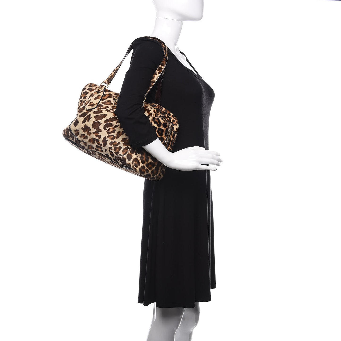 Calf Hair Leopard Print Shoulder Bag Avorio