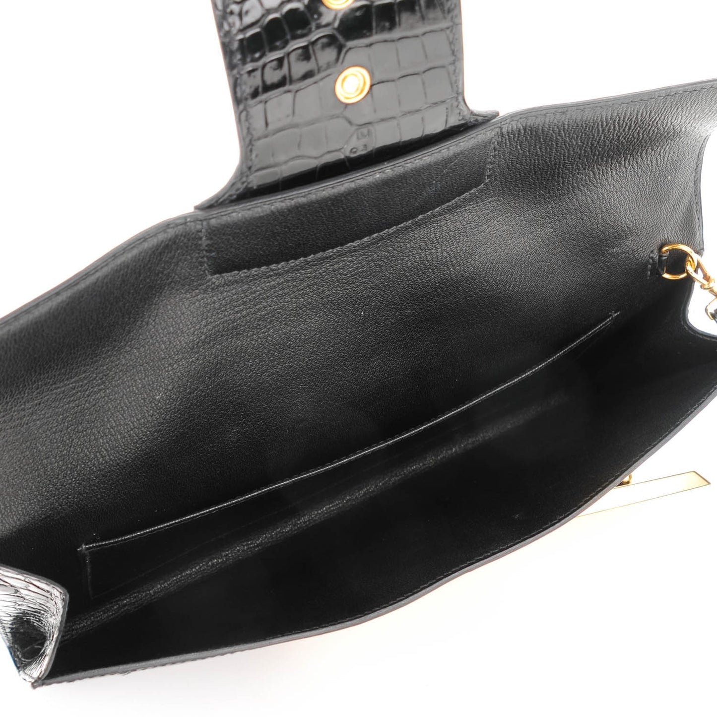 Shiny Porosus Crocodile Goodlock Clutch Black