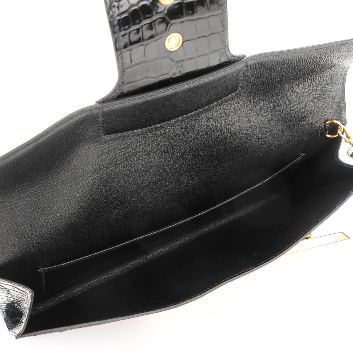 Hermes Shiny Porosus Crocodile Goodlock Clutch Black 5 of 7