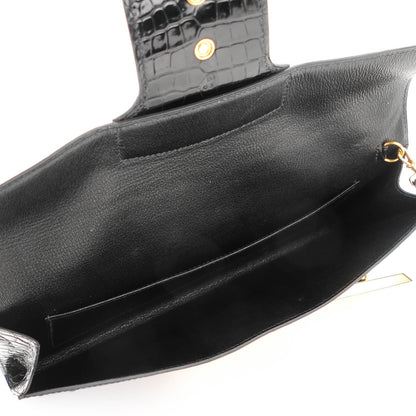 Hermes Shiny Porosus Crocodile Goodlock Clutch Black 5 of 7
