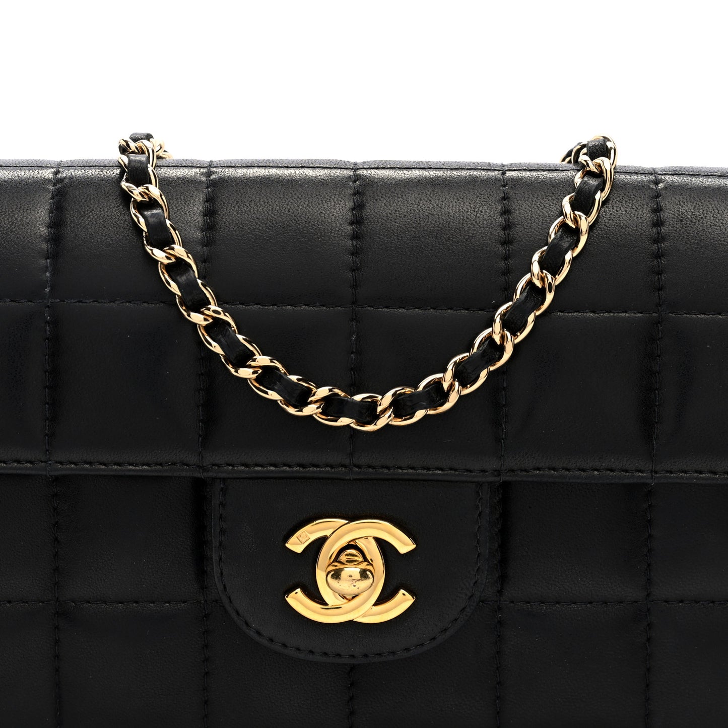 Lambskin East West Chocolate Bar Flap Black