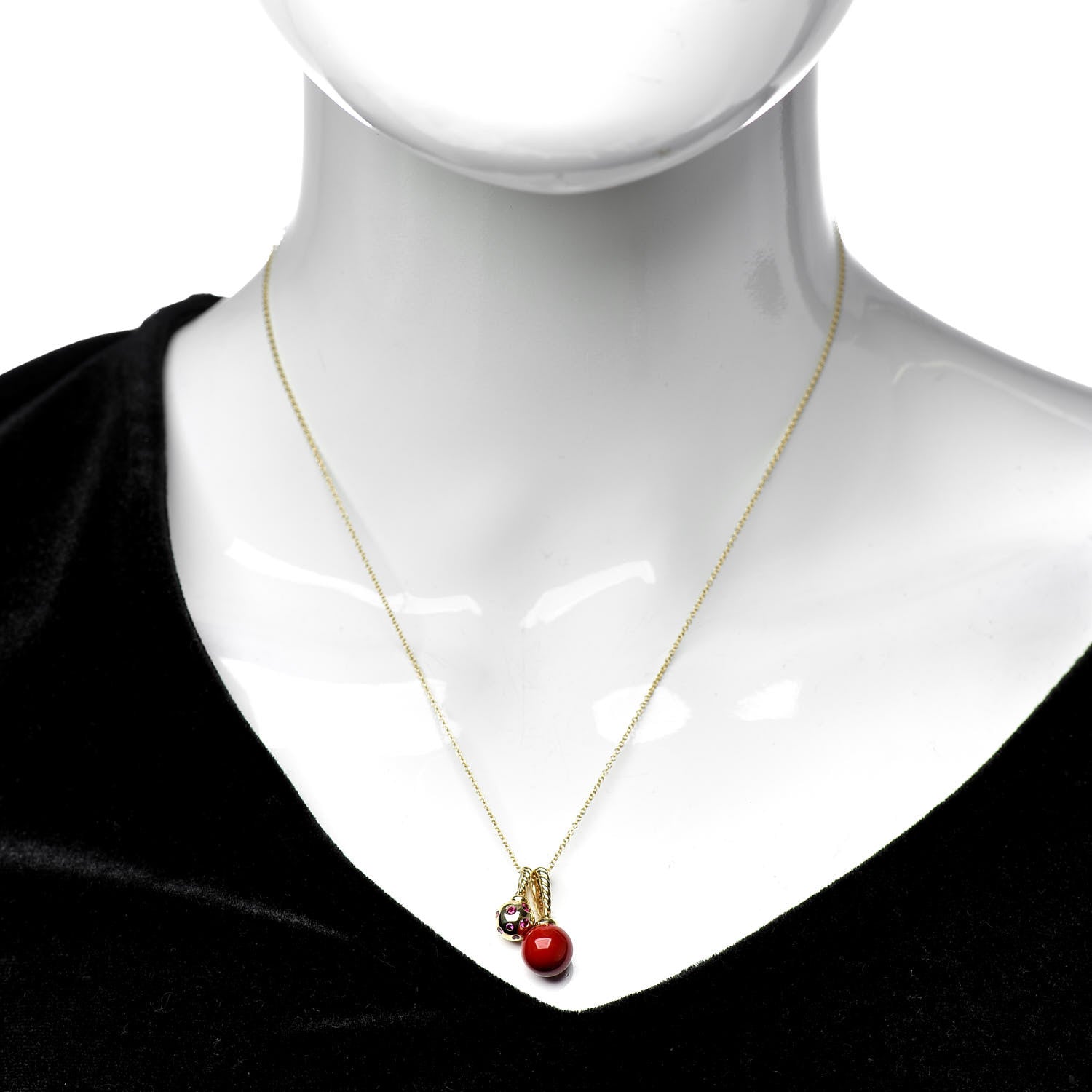David Yurman 18K Yellow Gold Sterling Silver Ruby Enamel Solari Pendant Necklace Cherry 2 of 5