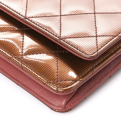Chanel Metallic Striated Patent Quilted Wallet on Chain WOC Bronze 12 of 12