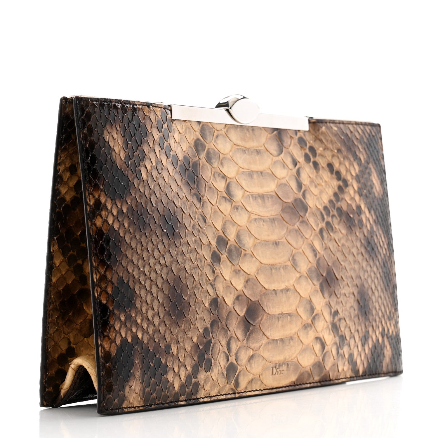 Christian Dior Snakeskin Evening Clutch Brown 4 of 12
