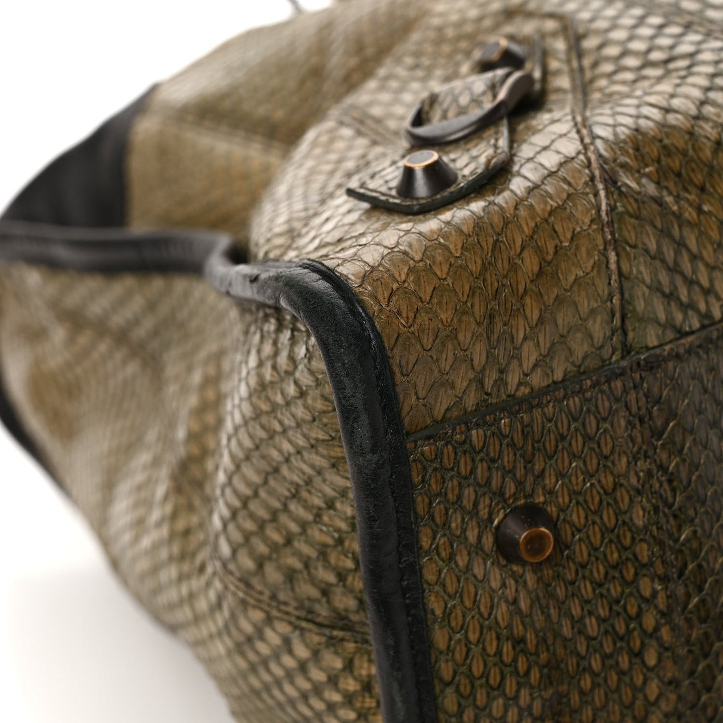 Calfskin Snake Effect Classic Hardware Work Green