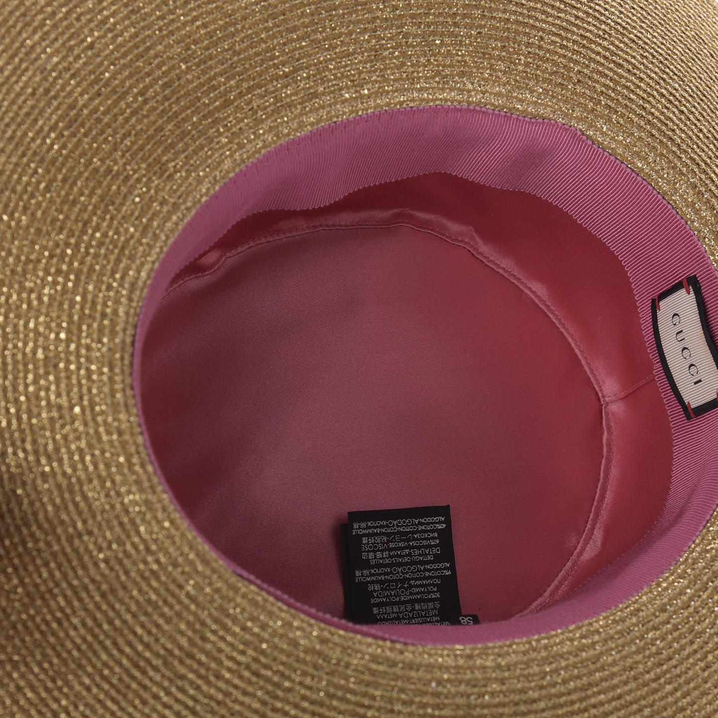 Glittered Straw Grosgrain Wide Brim Hat L Gold Black