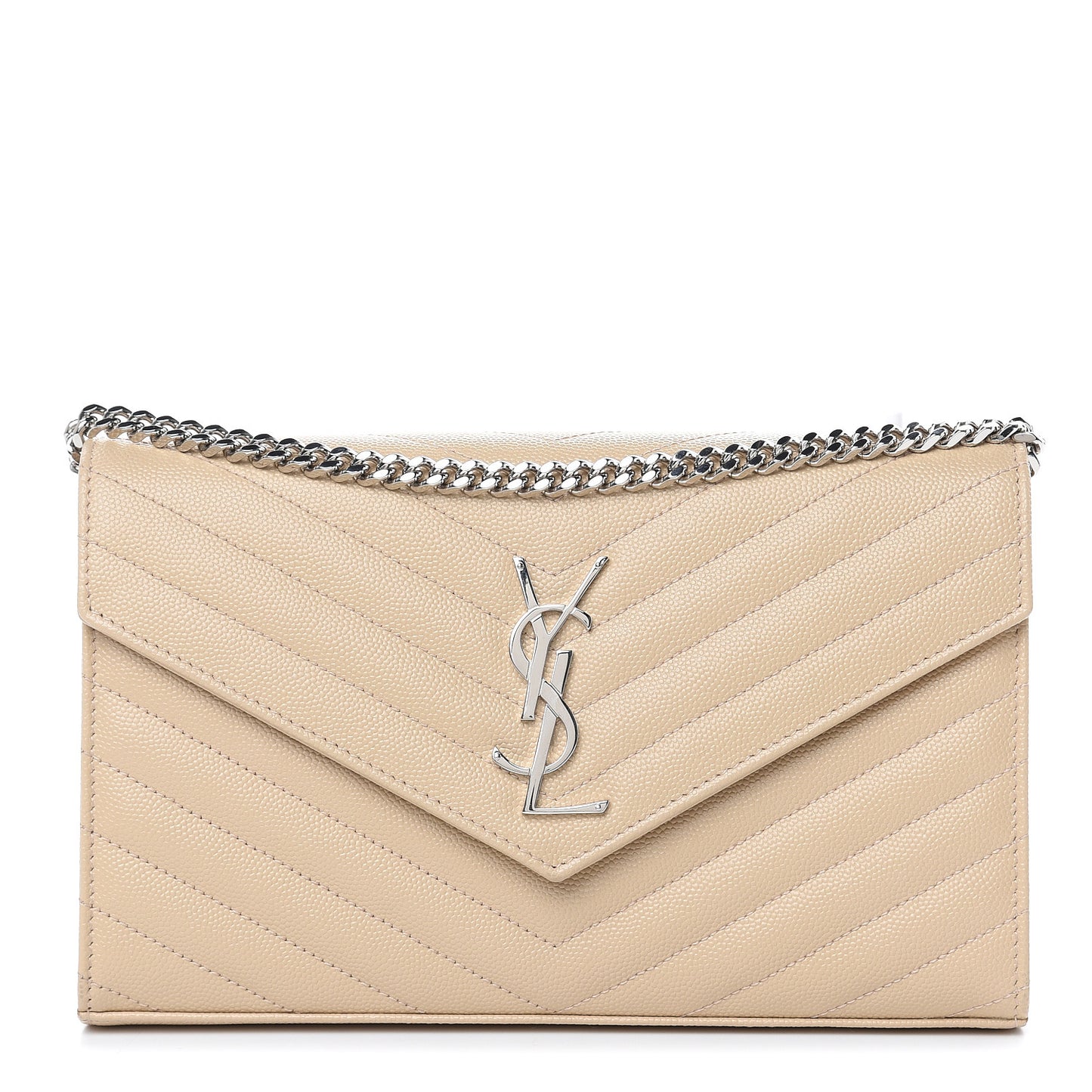 Grain De Poudre Matelasse Chevron Monogram Chain Wallet Nude Powder