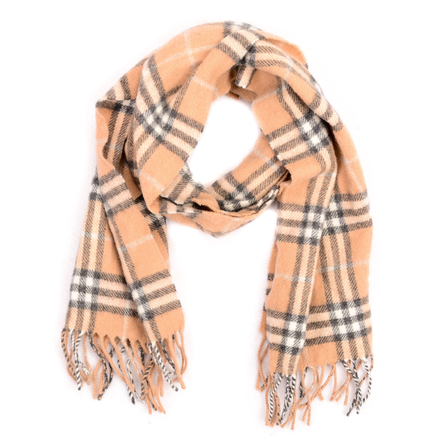 Burberry Lambswool Check Fringe Scarf Beige 1 of 4