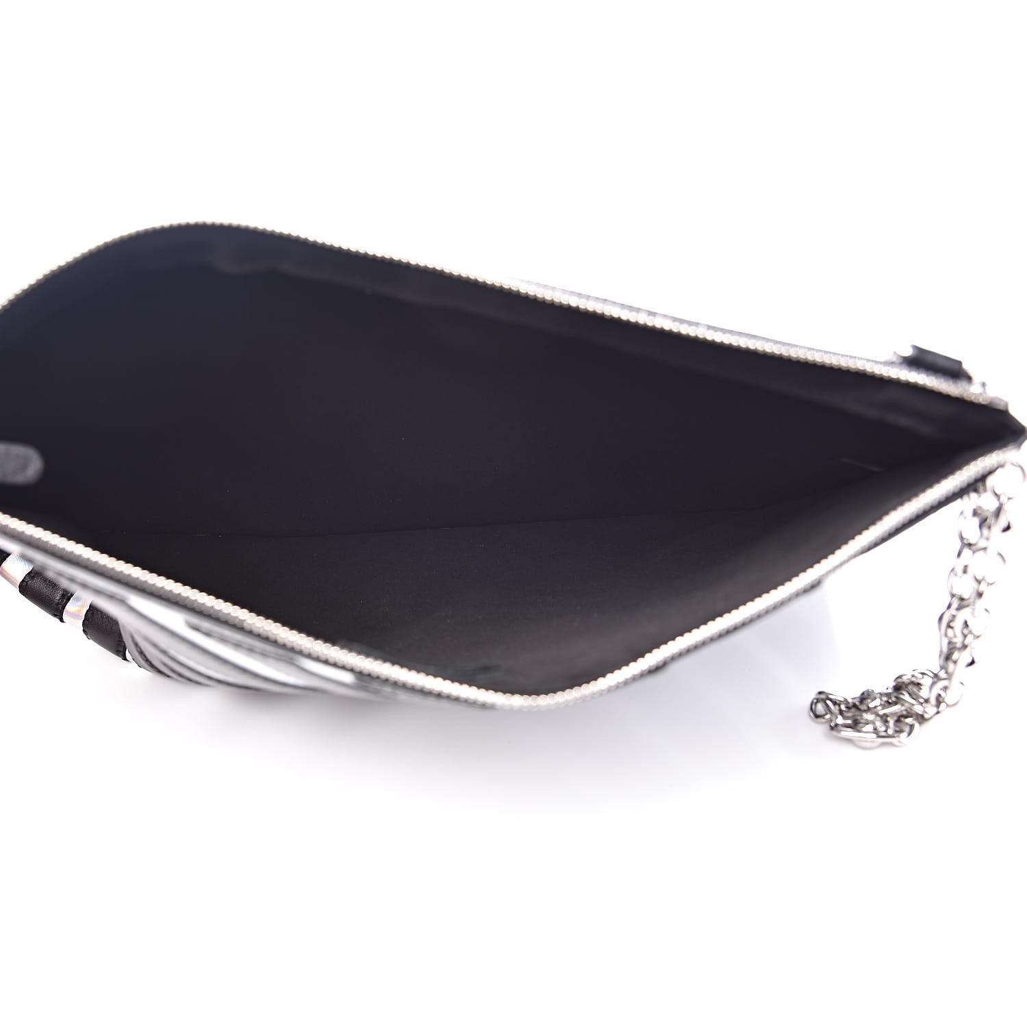 Chanel Lambskin Metallic Chevron Zip Pouch Black Silver 5 of 9