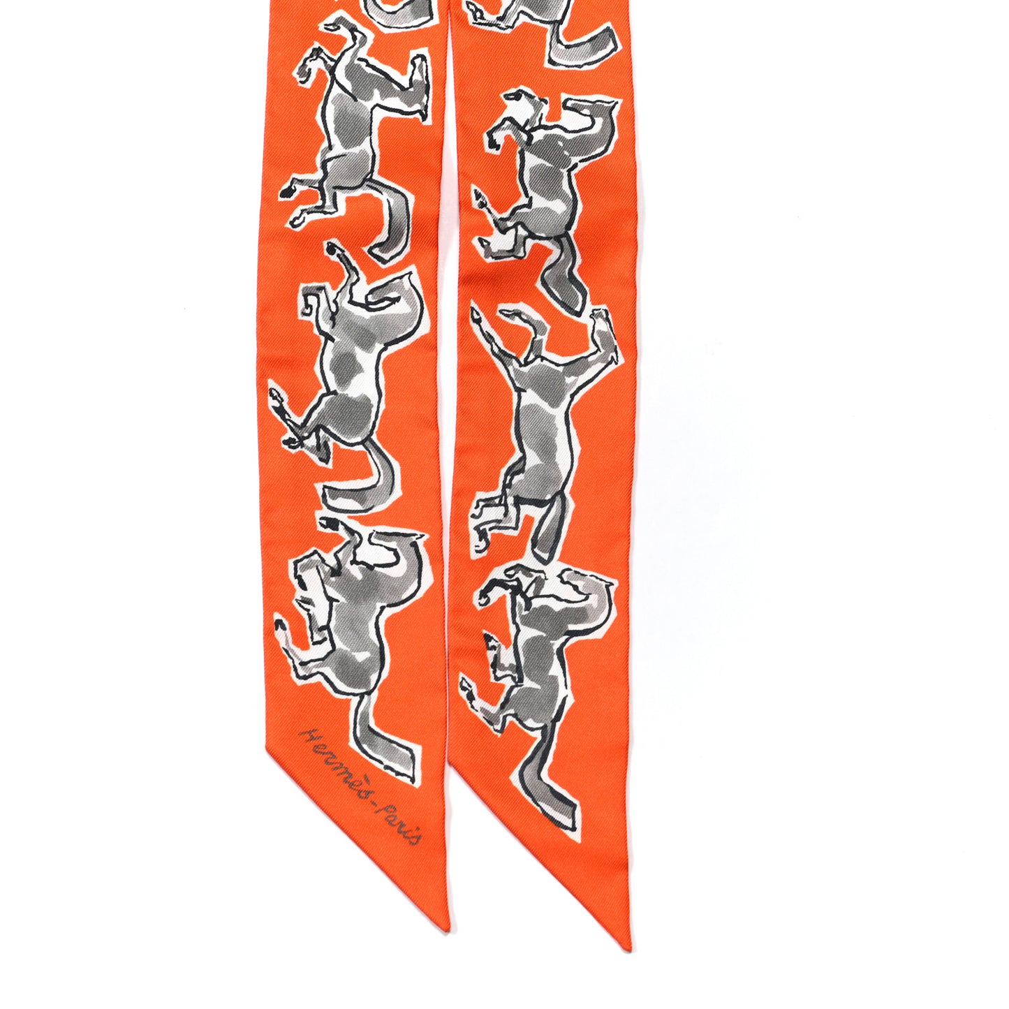 Silk Chevaux En Liberte Twilly Orange Gris Argent