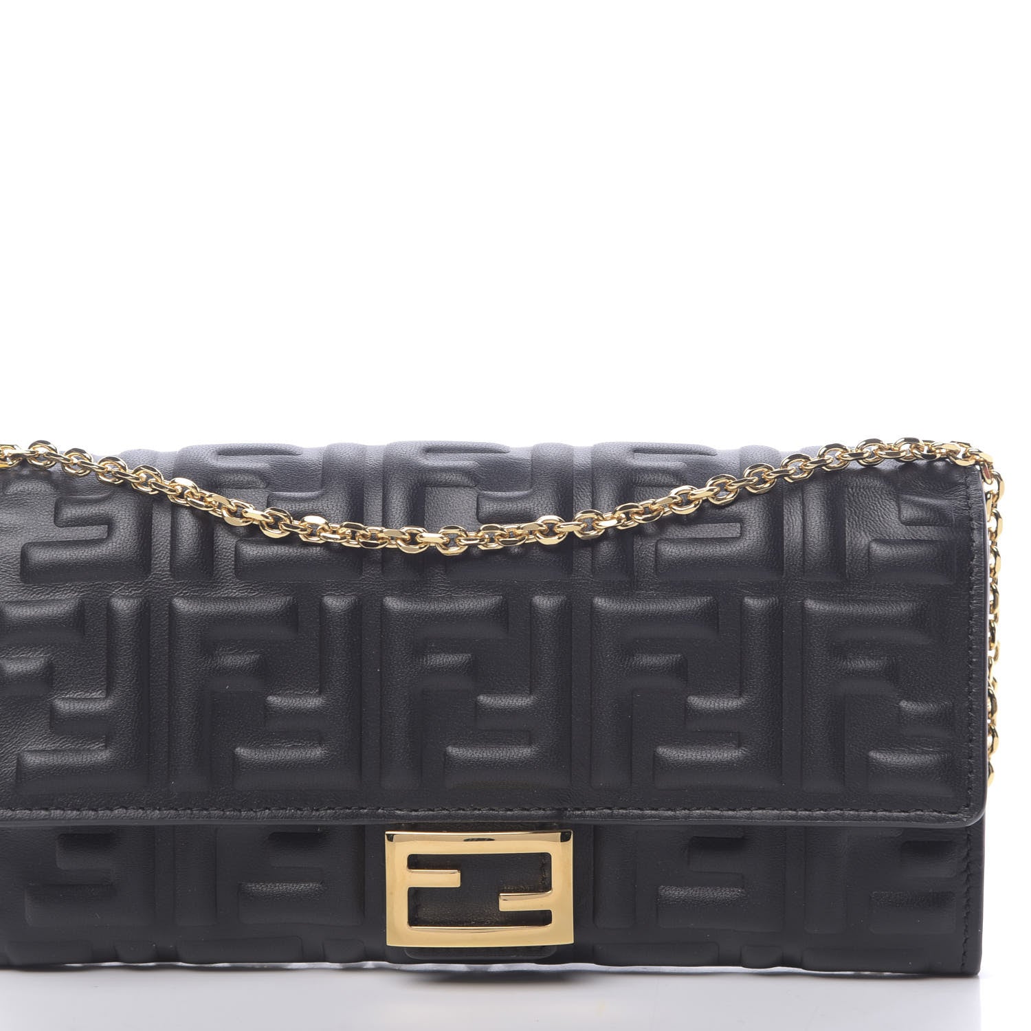 Fendi Nappa Matisse FF Embossed Continental Wallet On Chain Black 10 of 11
