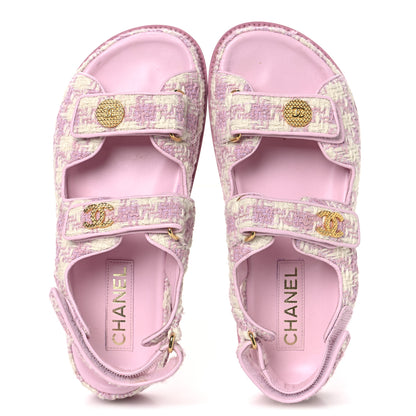 Chanel Cotton Tweed Velcro Dad Sandals 38 Pink Ecru 2 of 10