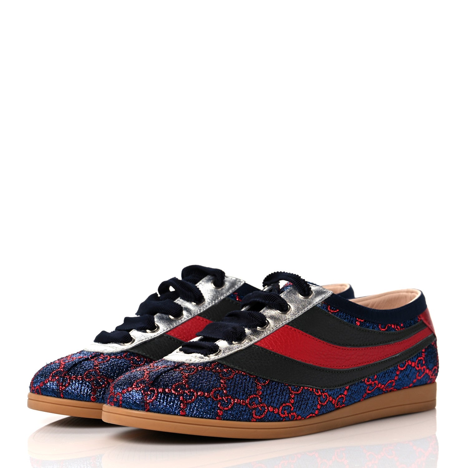 Gucci Lurex Calfskin Web GG Monogram Womens Falacer Sneakers 38 Iridescent Blue Iridescent Red Silver 3 of 10