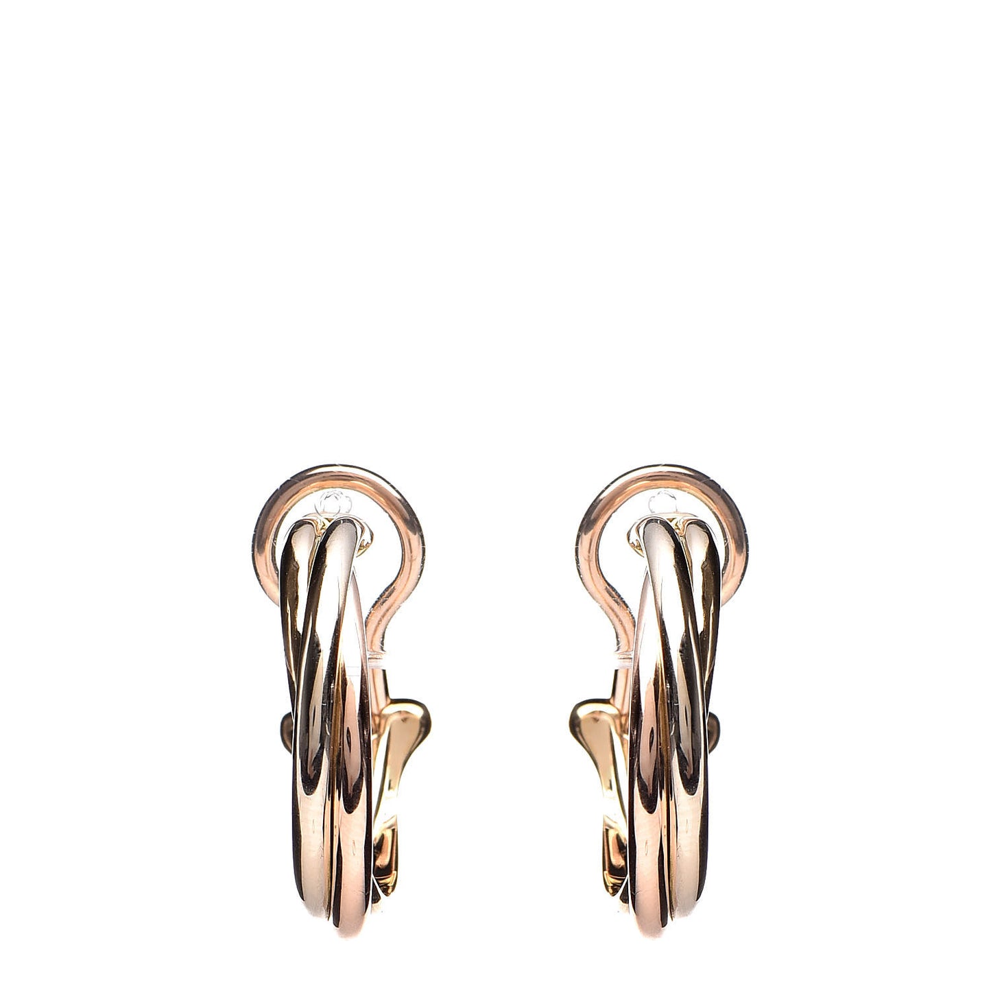 18K Pink Yellow White Gold Small Trinity Clip-On Hoop Earrings